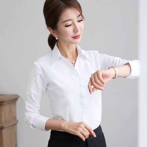 免烫衬衫女长袖内搭职业正装白衬衣v领秋修身女衬衫白色新款高档