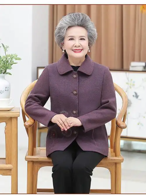 中老年女装春装毛呢新款六七十岁奶奶春秋优雅高贵新外套s1611强辉204