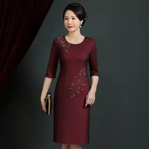 新款2021妈妈装婚礼喜庆大摆高档气质婚宴礼服喜婆婆连衣裙06168