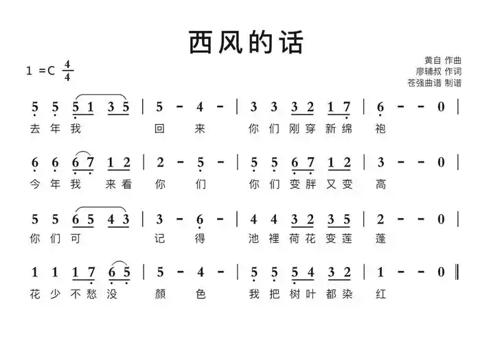 西风的话简谱第1页