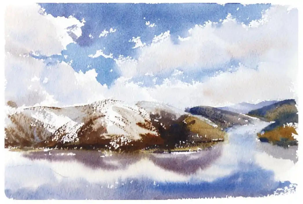 水彩基础技法,干画法画云