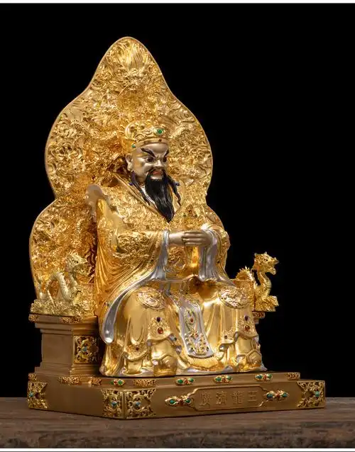 大型广济龙王菩萨佛像纯铜贴金龙五爷神像供奉家用五龙王黑脸五爷 26