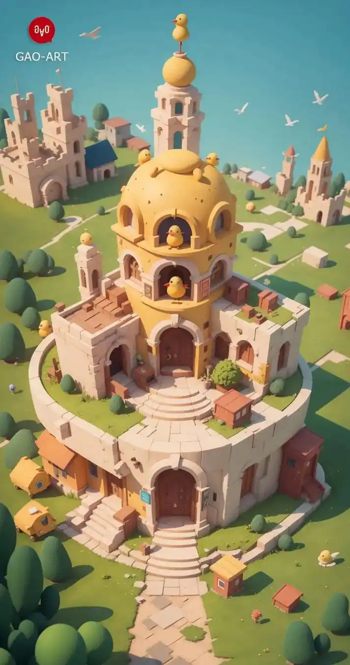 sd绘画-卡通风格小镇-有咒语.birds eye vie - 抖音