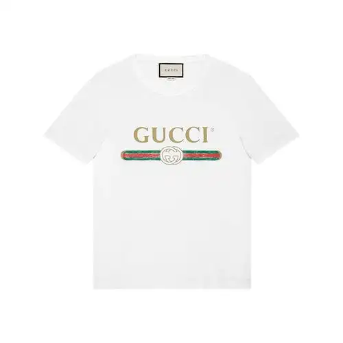 gucci/古奇古驰新款纯棉字母印花宽松情侣装酷奇男女短袖t恤
