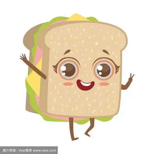 三明治可爱的动漫人性化的卡通食品