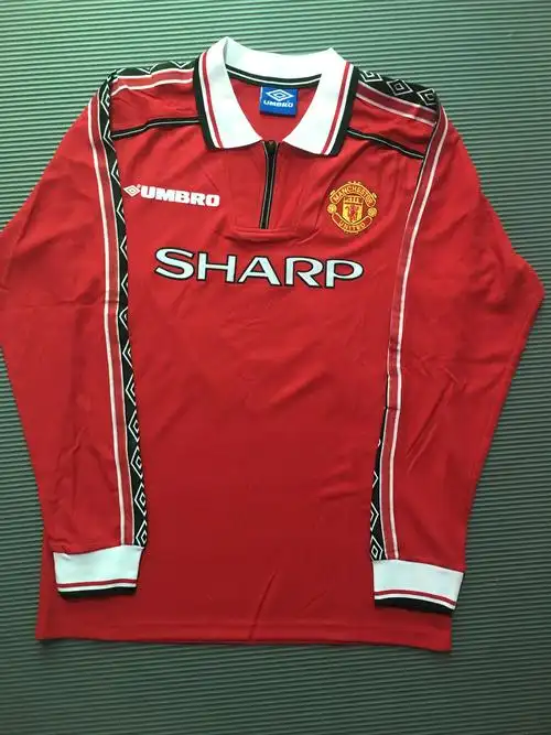 复古足球衣_复古曼联球衣98红魔三冠王主场长袖足球服 贝克汉姆