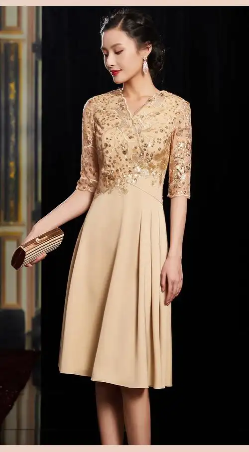 秉藜婚礼妈妈装高贵喜婆婆结婚宴旗袍香槟色嫁女儿新娘妈妈婚宴礼服