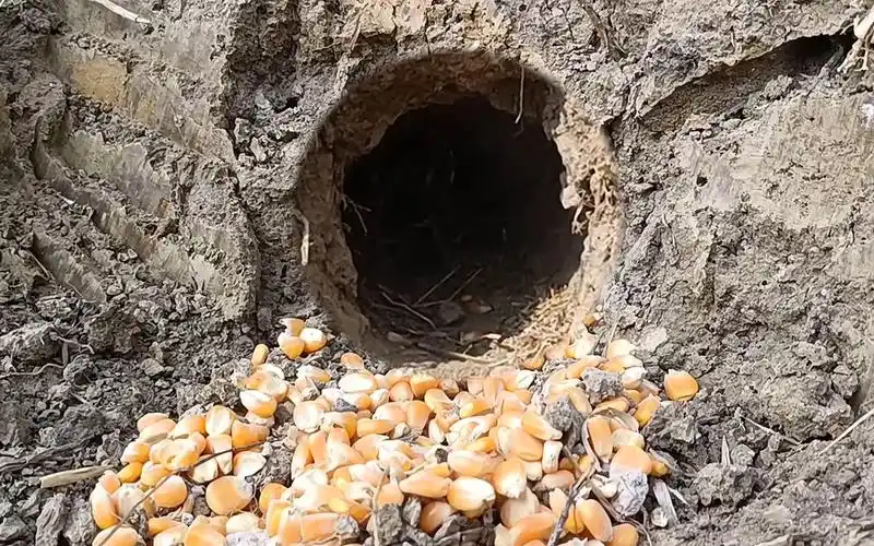 发现老鼠大粮仓,立马开启挖掘机模式,田埂都快干塌了