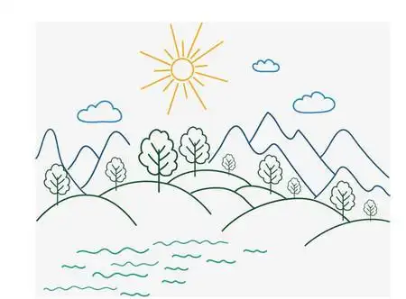 绿水青山简笔画图片大全 中级简笔画教程-第2张