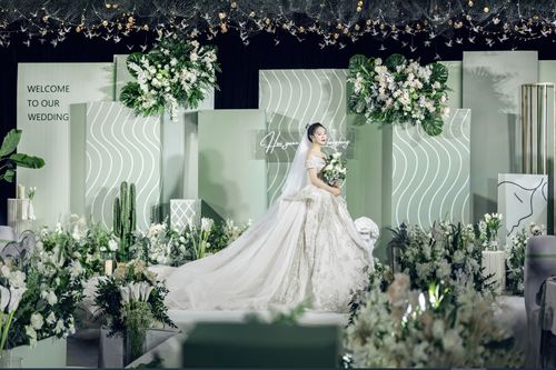 白绿色婚礼效果图psd源文件极简高端婚礼效果图背景包含制作图