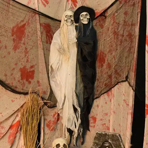 外贸万圣节鬼节玩具鬼屋装饰道具电动鬼新郎新娘发光夫妻吊鬼挂件