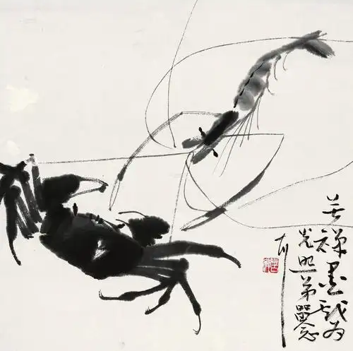 0069 虾蟹图 镜片 水墨纸本