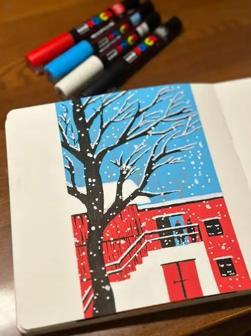丙烯马克笔画临摹冬雪