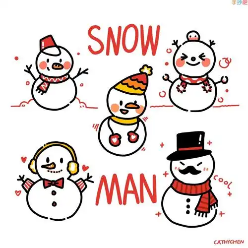 小雪人简笔画带颜色