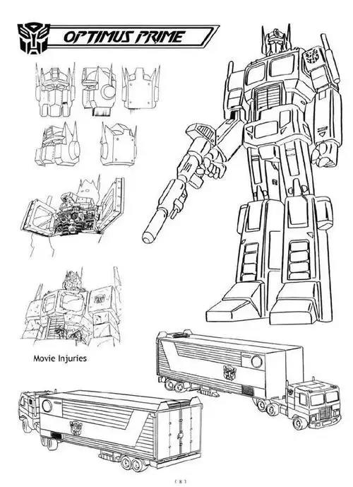 变形金刚g1动画擎天柱爵士铁皮等角色未上色线稿图
