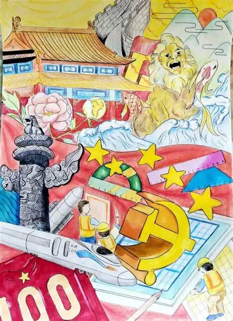 彩铅庆祝建党100周年作品建党100周年绘画作品一等奖彩铅