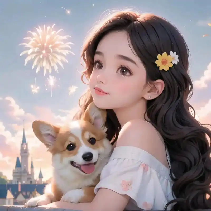 女孩和柯基狗狗可爱甜美头像动漫头像 #动漫# #可爱头像# #微信头像