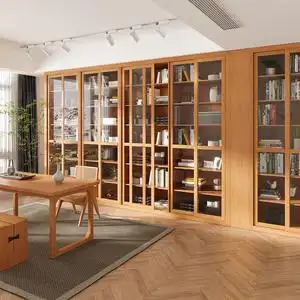 全屋定制黑胡桃木客厅书柜整面满墙书柜落地到顶一体定做木工书架