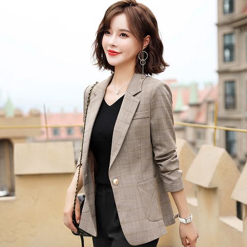 网红卡其色西装外套女修身显瘦百搭小个子短款商务职业正装西服冬