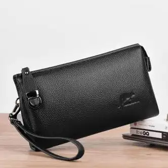 酷奇袋鼠真皮手包男士手拿包商务软皮手抓包长款锁扣钱包全牛皮时尚手