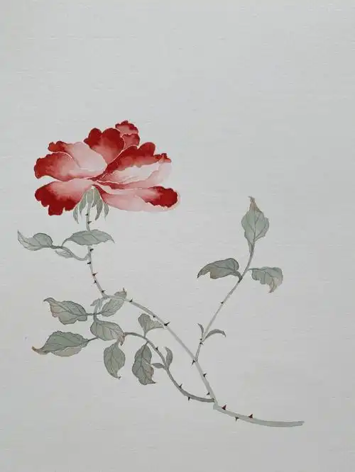 藤黄,赭石,石绿(根据不同位置,浓淡不一)月季花刺:署红,花青,赭石#画