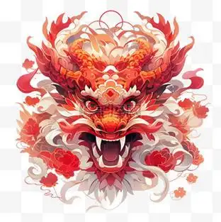 中国龙红白新年龙头国潮ai元素免扣图案