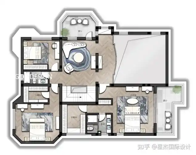 412㎡别墅装修蓝灰色调简而不凡现代美式魅力无法挡