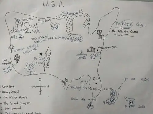 二班手绘美国简图.