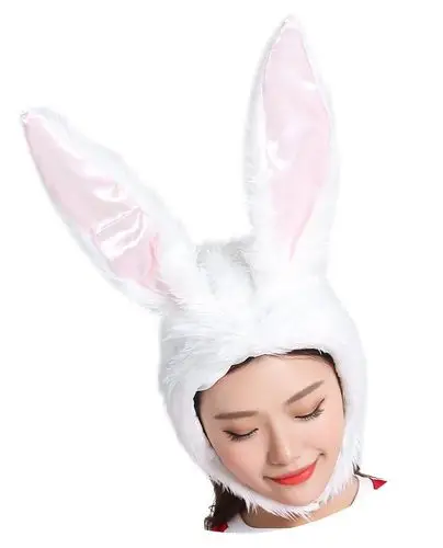 adjoy 女童毛绒兔子帽子 - 万圣节角色扮演兔子动物派对帽,内有线框