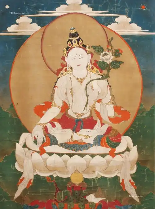 *3539 汉藏18世纪 棉布矿物颜料白度母唐卡