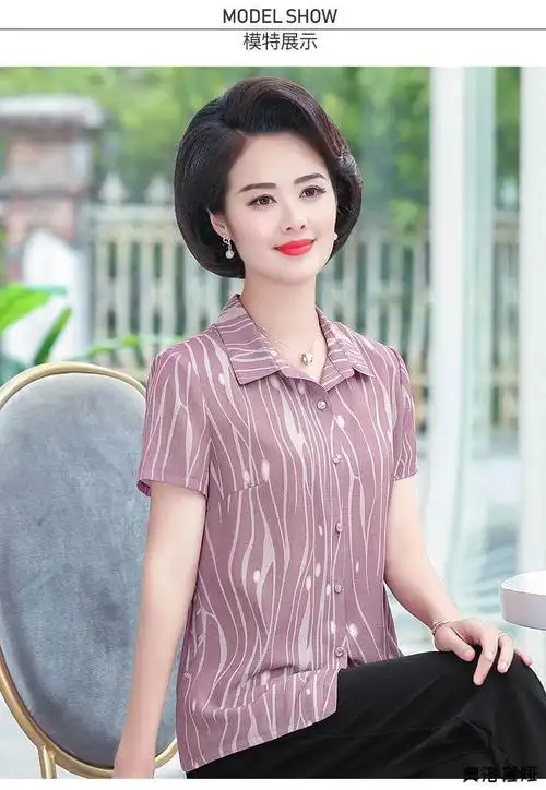 中老年衬衫夏季人夏装女短袖中年女装妈妈夏装雪纺衬衫女五十岁中老年