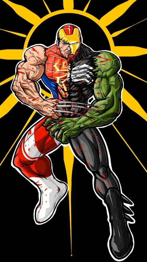 钢铁侠绿巨人毒液蜘蛛侠金刚狼奥特曼蝙蝠侠大合体