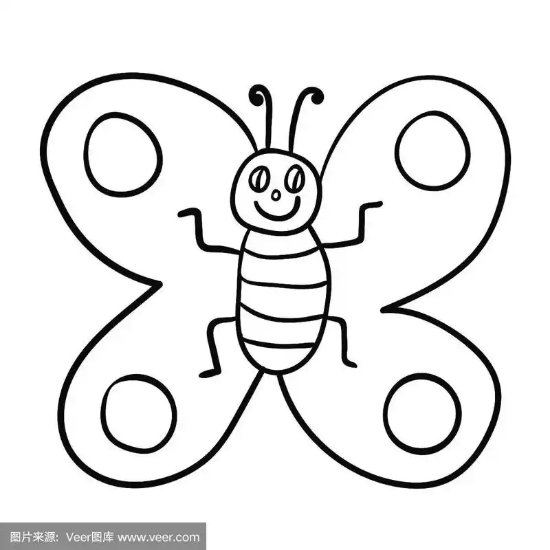 卡通涂鸦线性蝴蝶孤立的白色背景.矢量插图.