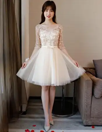 伴娘服香槟姐妹裙2018新款中长款新娘结婚伴娘团显瘦宴会女晚礼服 短