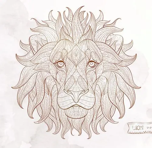 棕色渐变手绘线条狮子花纹矢量素材