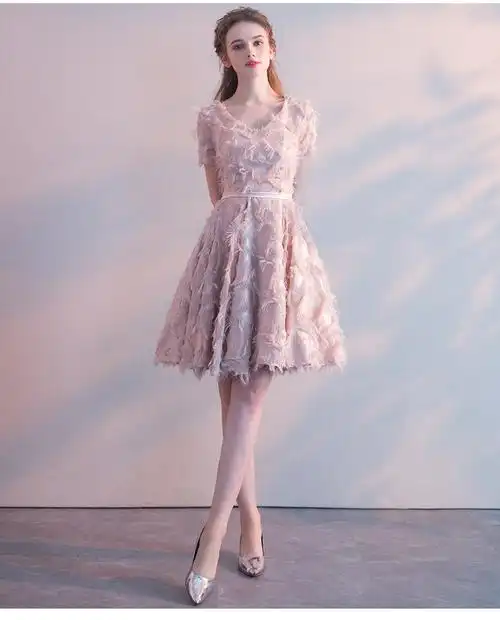 宴会名媛小晚礼服2020新款冬洋装生日聚会派对伴娘服连衣裙短款冬