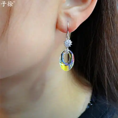 子徐手工原创设计925银水晶太阳环耳环 短款个性夸张耳坠生日礼物_7折