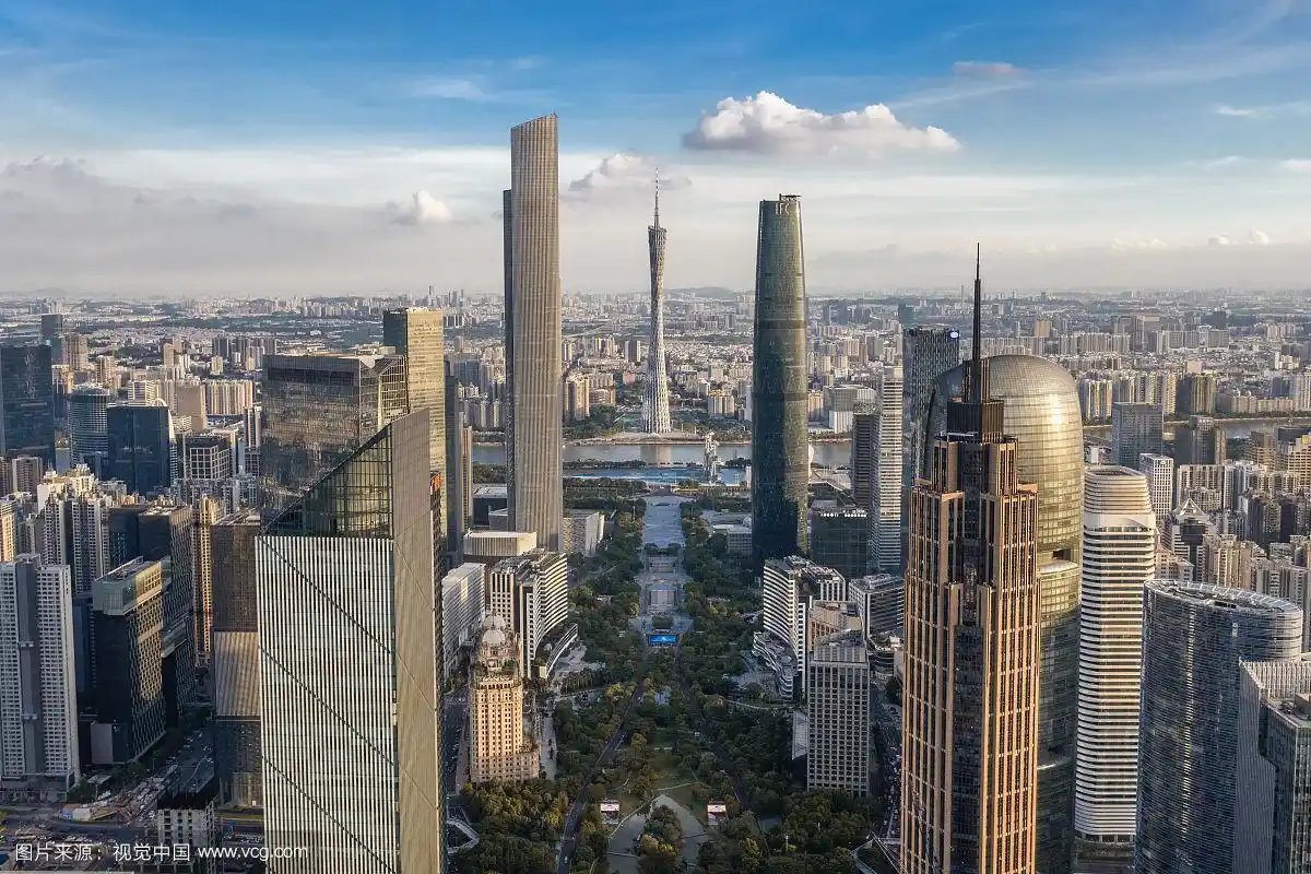 广州下午,航拍珠江新城新中轴线