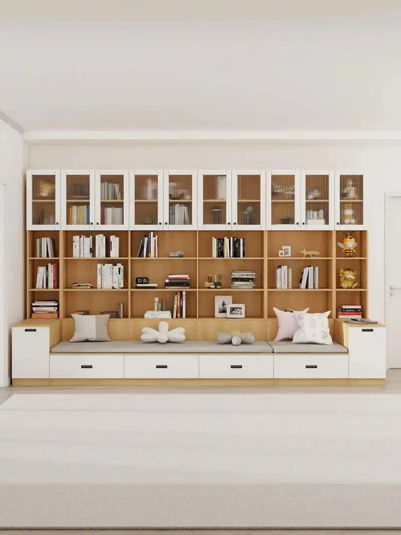 书柜卡座沙发.客厅书柜背景墙一体设计#全屋家具 #全屋设计  - 抖音