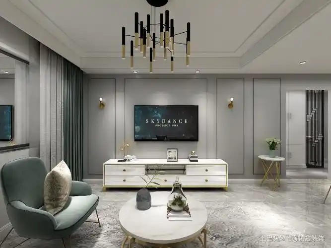 67m的轻奢风格舒适优雅的生活态度客厅电视背景墙现代简约客厅设计