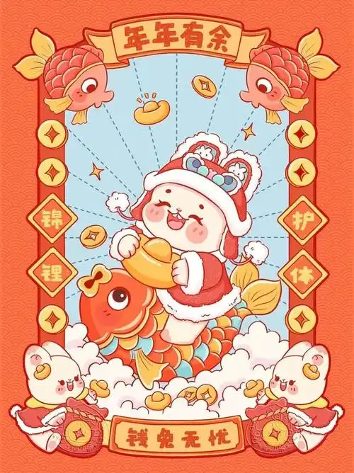 可爱兔年新年红包封面圣诞节新年壁纸插画