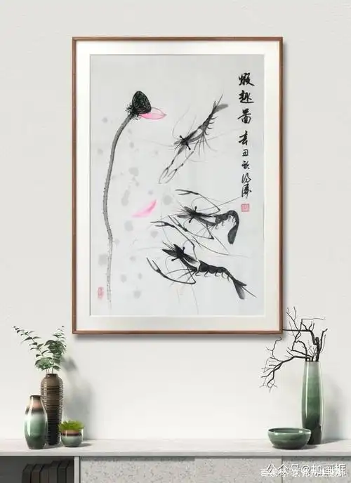 冯涛画虾——淡画虾题款