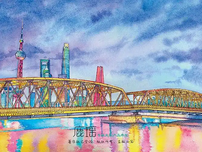 外白渡桥画的水彩夜景