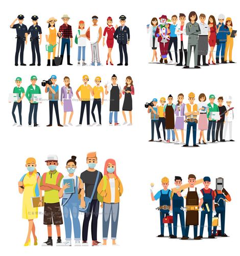 a1038矢量ai设计素材 扁平化人物职业图标展示医生记者工人农民