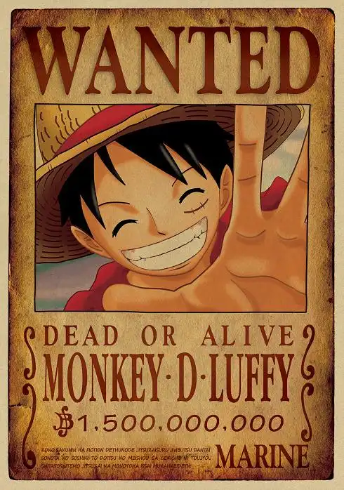 悬赏令通缉令航海贼王海报路飞动漫复古牛皮纸海报宿舍装饰墙贴画