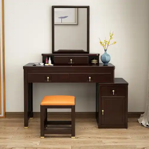 和谐爱巢 新中式橡胶木实木梳妆台实木化妆台卧室梳妆台简约小户型