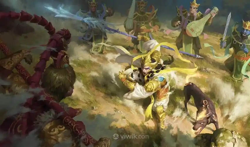 古代神话孙悟空对战八大天王武将绘画图片