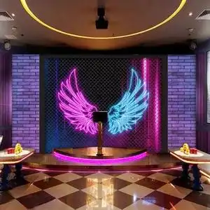 网红店铺打卡墙纸霓虹灯天使翅膀拍照直播舞台背景墙酒吧ktv壁纸