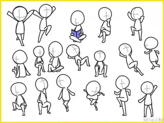 可爱q版卡通人物动作姿势分解图简笔画人物结构图素材wwwyouyixcom