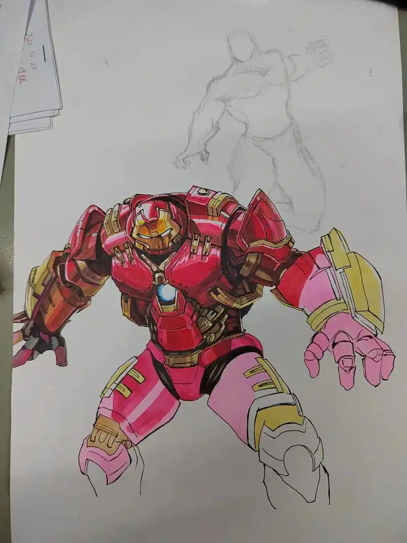 反浩克装甲.马克笔手绘 钢铁侠mk44 vs 绿巨人浩克 # - 抖音